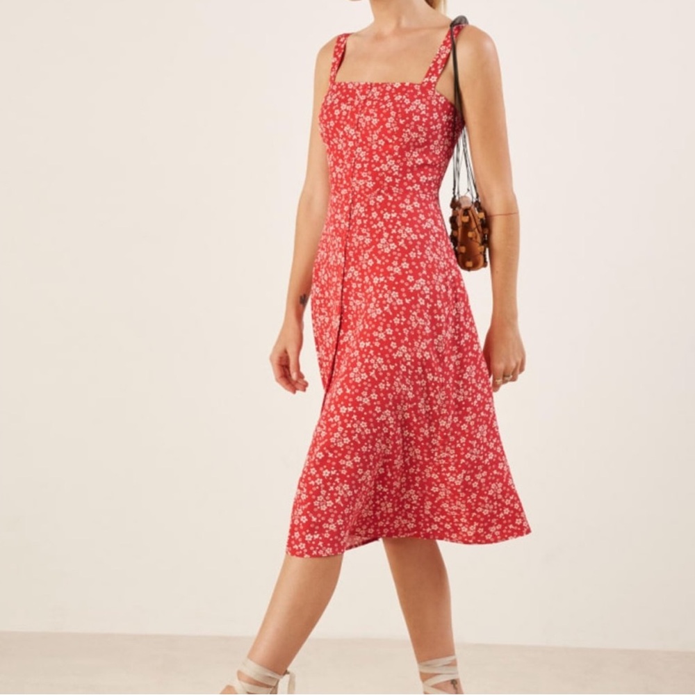 Reformation Red Floral Midi Dress